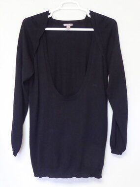 H&M black deep U neckline long sleeve knit sweater dress shrug style size 14